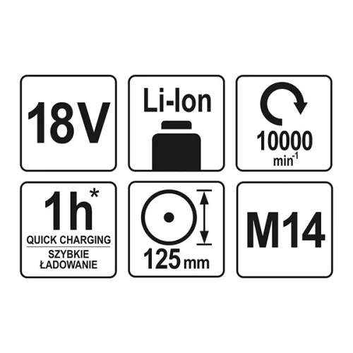 YATO YT-82827 Akkus sarokcsiszoló 125 mm 18 V Li-Ion (akku + töltő nélkül)