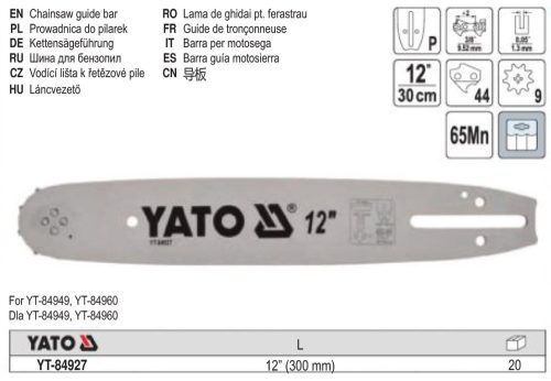 YATO YT-84927 Láncfűrész láncvezető 12" 3/8" 1,3 mm