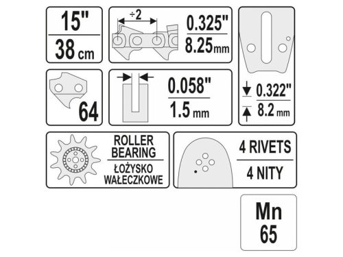 YATO YT-84934 Láncfűrész láncvezető 15" 0,325" 1,5 mm