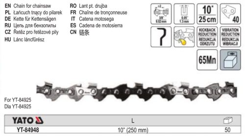 YATO YT-84948 Láncfűrész lánc 10" 3/8" 1,5 mm 40 szem