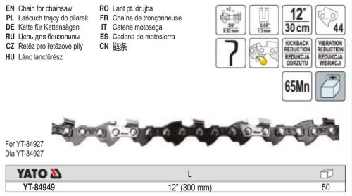 YATO YT-84949 Láncfűrész lánc 12" 3/8" 1,3 mm 44 szem