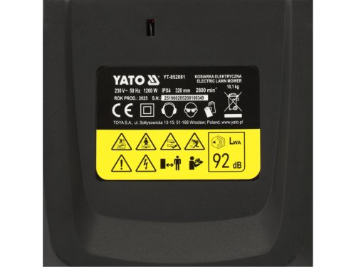 YATO YT-852081 Elektromos fűnyíró 1200V indukciós motorral 320mm