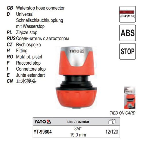 YATO YT-99804 Tömlő gyorscsatlakozó stoppos 3/4"